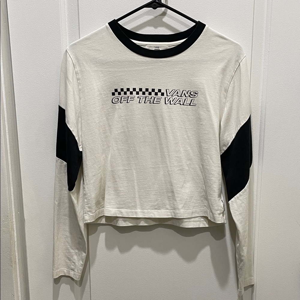 Vans White & Black Off The Wall Cropped Long Sleeve Tee